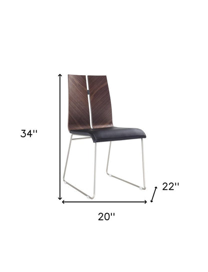 Set of Two Black and Silver Upholstered Faux Leather Dining Side Chairs