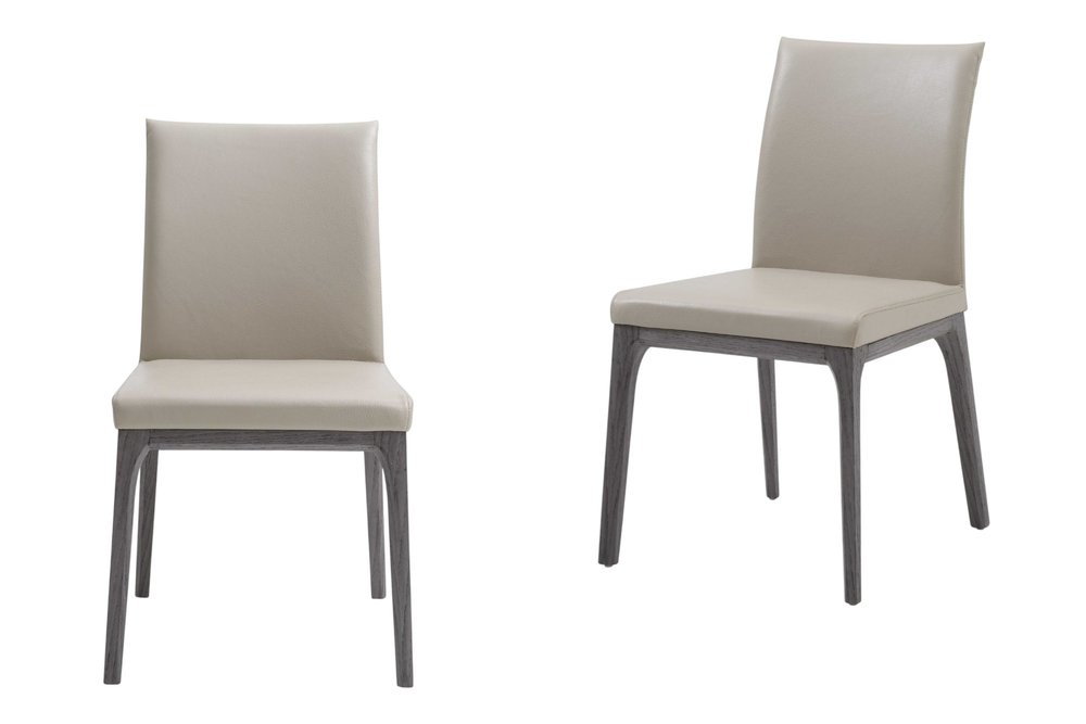 Set of Two Taupe and Gray Upholstered Faux Leather Dining Side Chairs