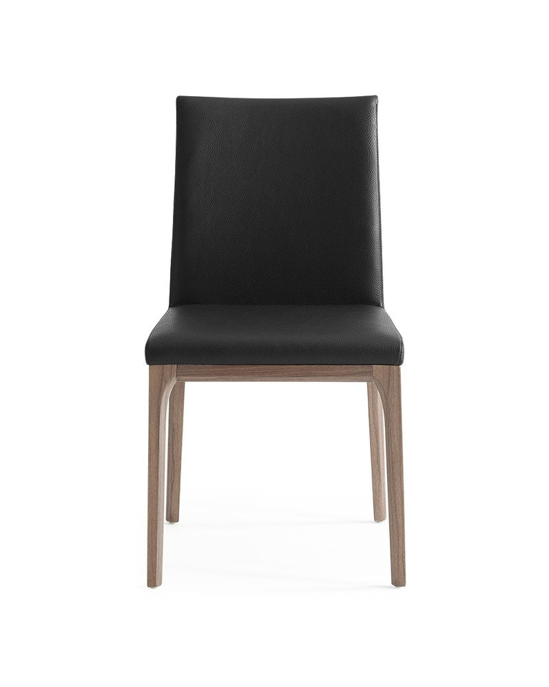 Set of Two Black and Brown Upholstered Faux Leather Dining Side Chairs