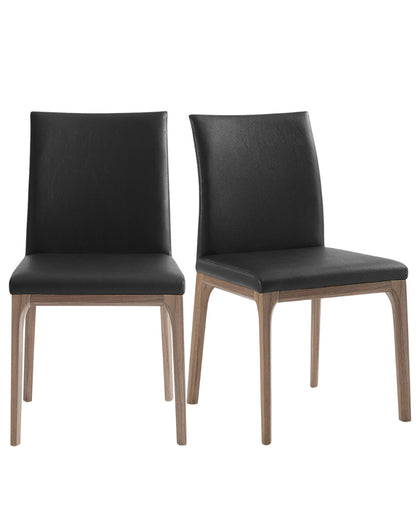 Set of Two Black and Brown Upholstered Faux Leather Dining Side Chairs