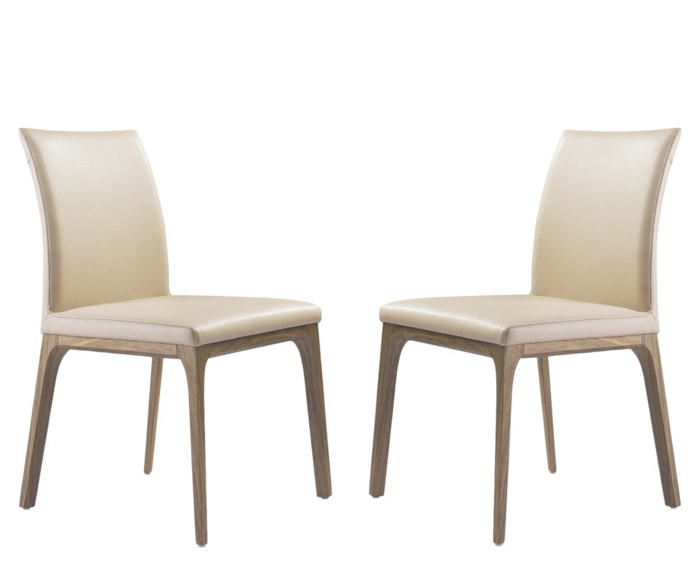 Set of Two Taupe and Brown Upholstered Faux Leather Dining Side Chairs