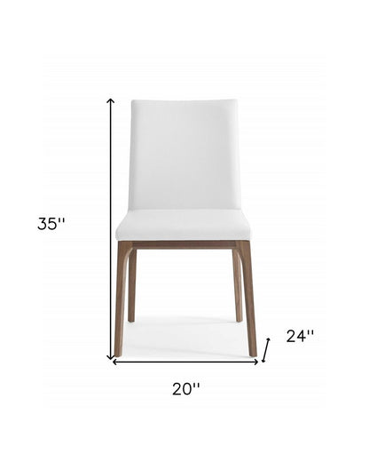 Set of Two White and Brown Upholstered Faux Leather Dining Side Chairs