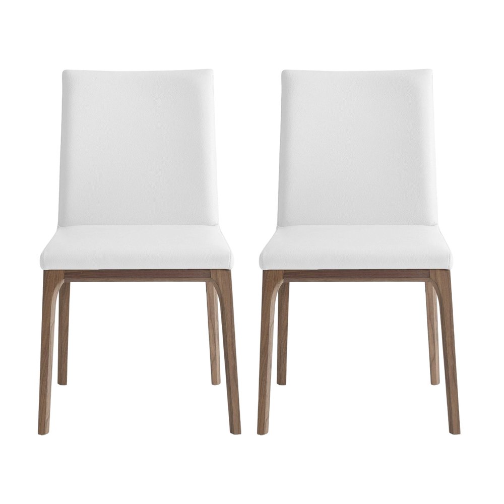 Set of Two White and Brown Upholstered Faux Leather Dining Side Chairs