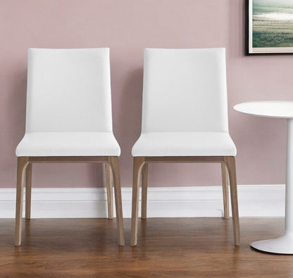 Set of Two White and Brown Upholstered Faux Leather Dining Side Chairs