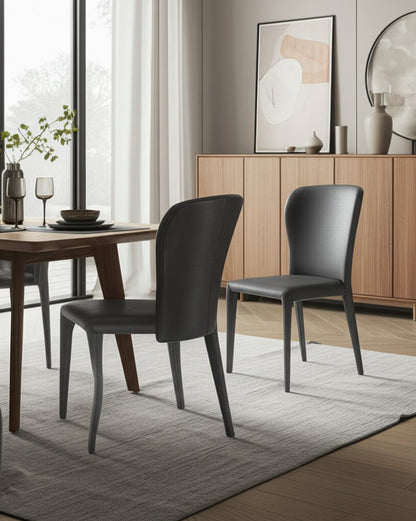 Set of Two Gray Upholstered Faux Leather Dining Side Chairs