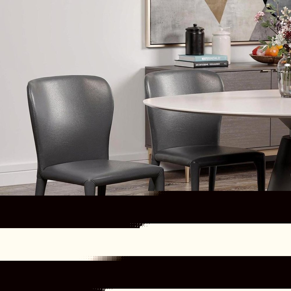 Set of Two Gray Upholstered Faux Leather Dining Side Chairs