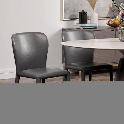 Set of Two Gray Upholstered Faux Leather Dining Side Chairs