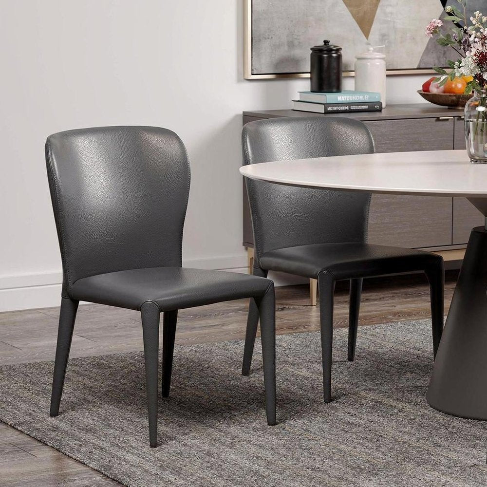 Set of Two Gray Upholstered Faux Leather Dining Side Chairs