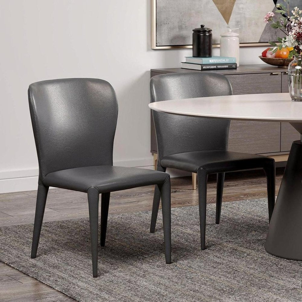 Set of Two Gray Upholstered Faux Leather Dining Side Chairs