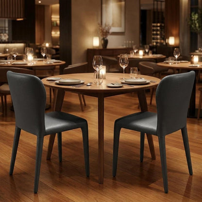 Set of Two Gray Upholstered Faux Leather Dining Side Chairs