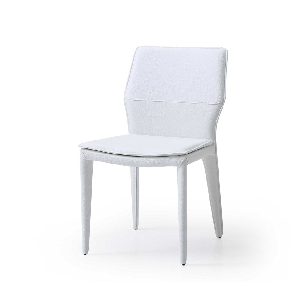 Set of Two White Slipcovered Upholstered Faux Leather Dining Side Chairs