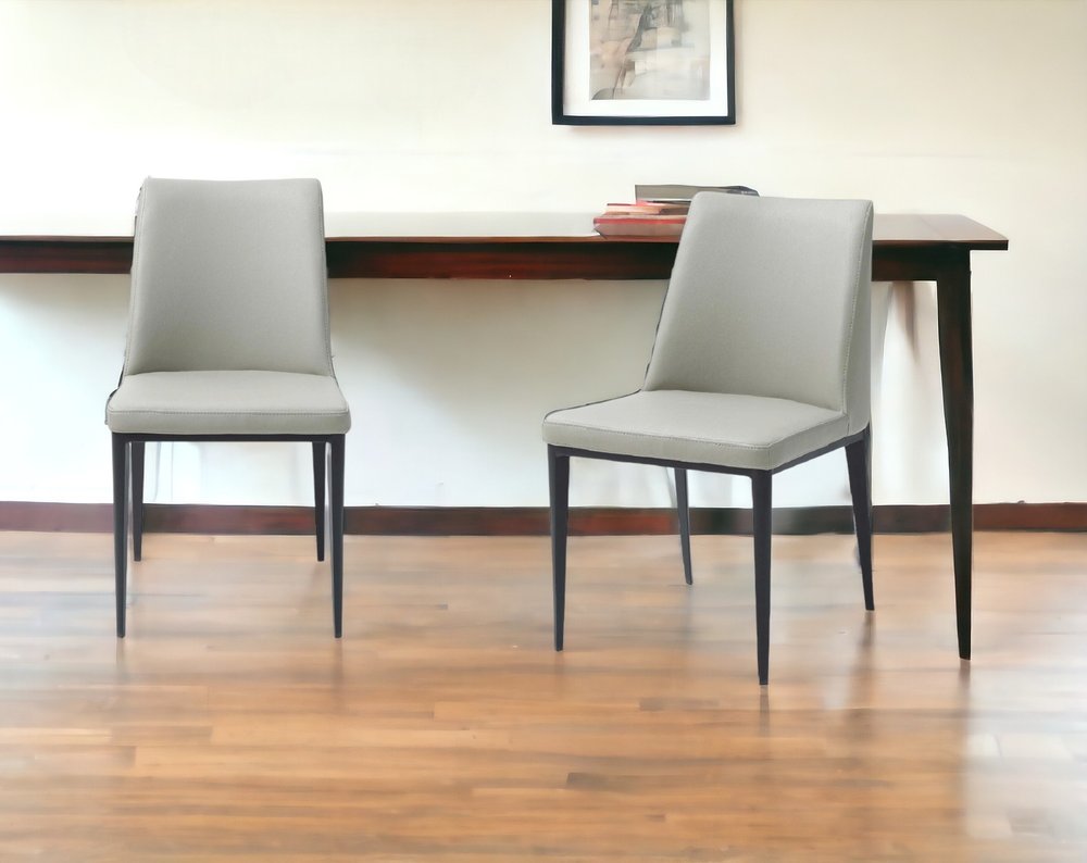 Set of Two Gray and Black Upholstered Faux Leather Dining Side Chairs