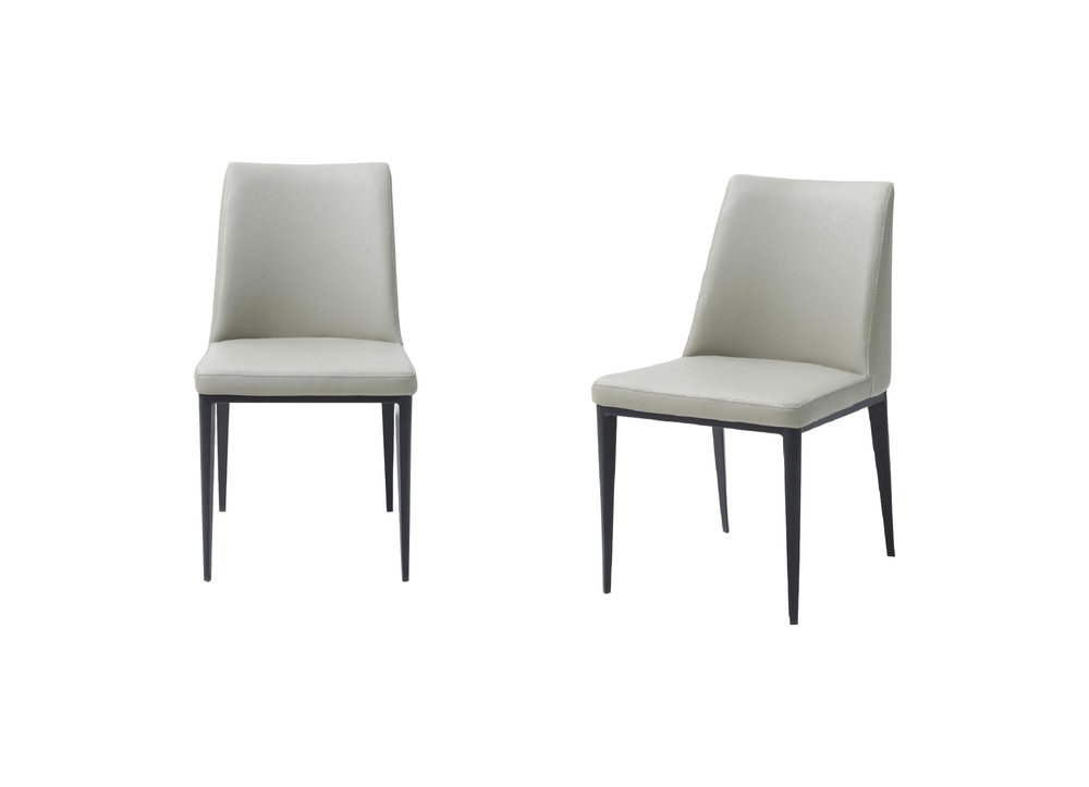 Set of Two Gray and Black Upholstered Faux Leather Dining Side Chairs