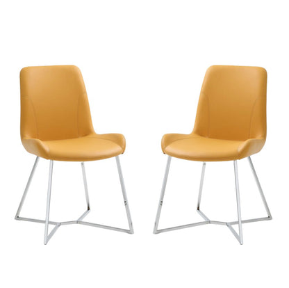 Set of Two Orange and Silver Upholstered Dining Side Chairs