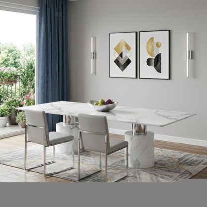 120" White Marble Double Pedestal Base Dining Table