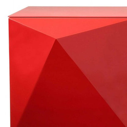 94" Red and Silver Stainless Steel and Metal Console Table