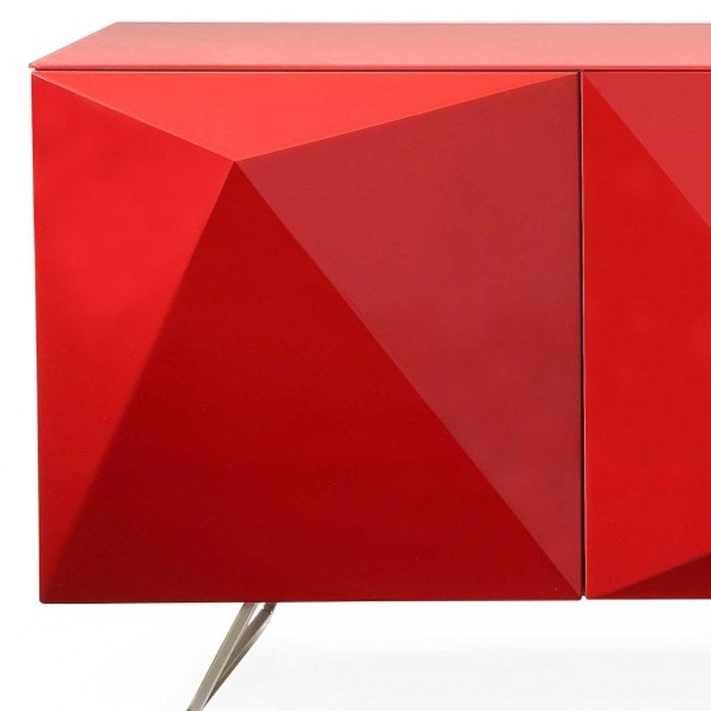 94" Red and Silver Stainless Steel and Metal Console Table