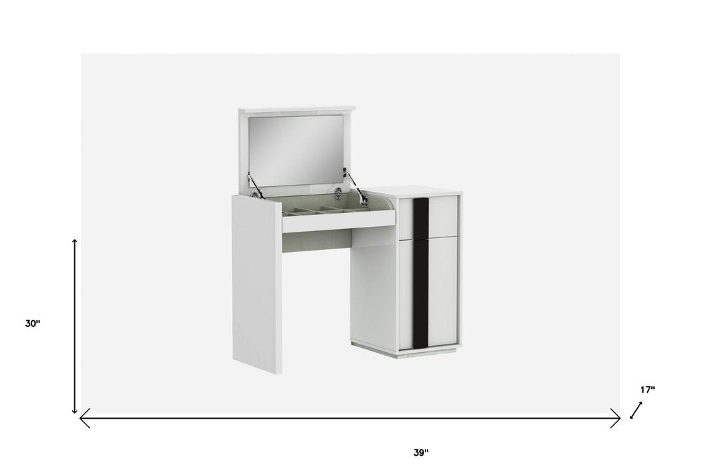 39" White Single Drawer Vanity Chest With Mirror