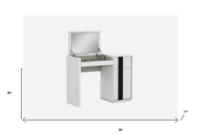 39" White Single Drawer Vanity Chest With Mirror