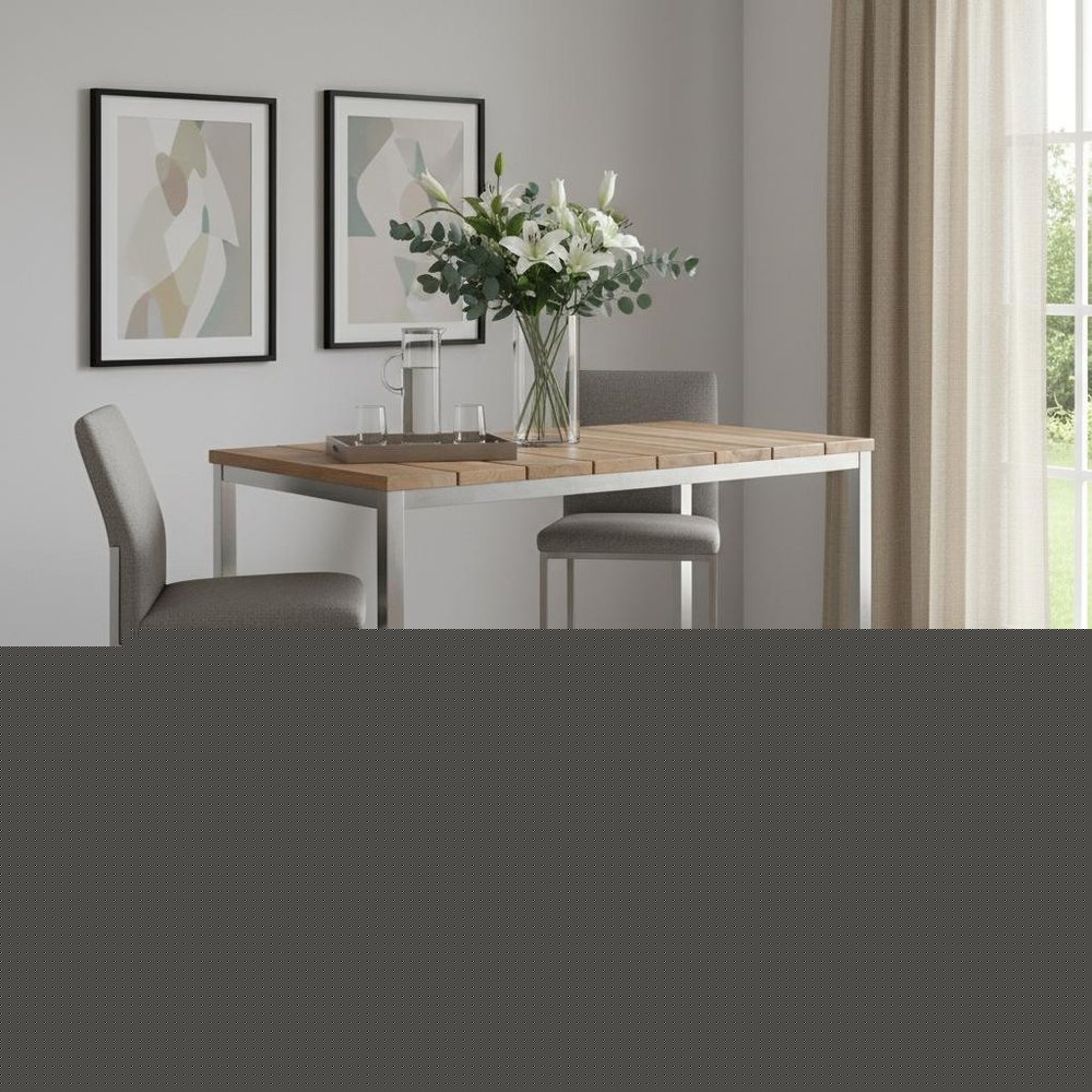 55" Wood Brown And Silver Solid Wood And Stainless Steel Dining Table