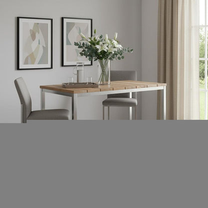 55" Wood Brown And Silver Solid Wood And Stainless Steel Dining Table