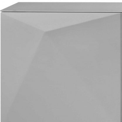 94" Gray Wood And Glass Carved Geometric Sideboard