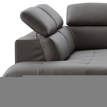 Dark Gray Genuine Leather L Shaped Two Piece Sofa and Chaise Sectional