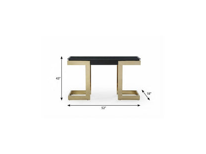 52" Black and Gold Glass Pedestal Console Table