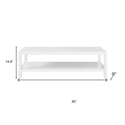 35" White Aluminum Coffee Table With Shelf