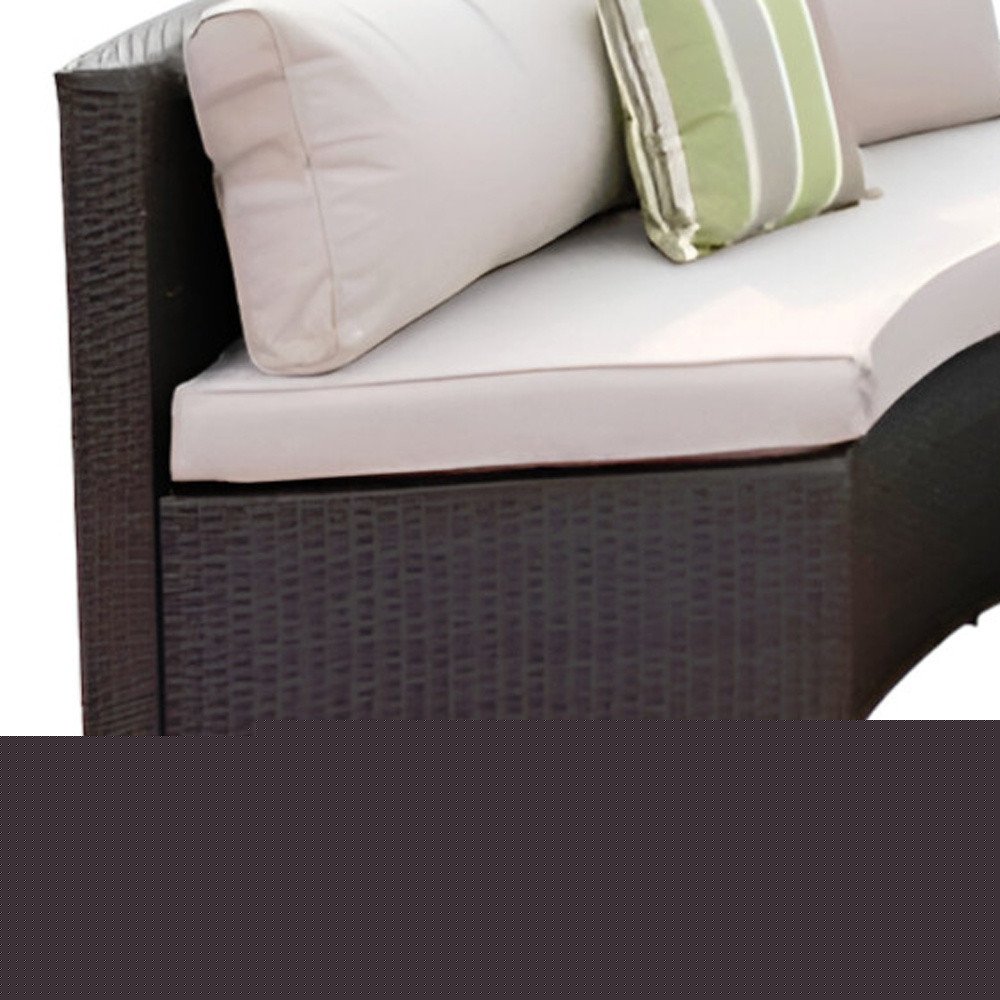 Six Piece Outdoor Black Wicker Sectional Seating Group with Beige Cushions