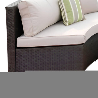 Six Piece Outdoor Black Wicker Sectional Seating Group with Beige Cushions