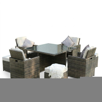Nine Piece Clear and Gray Glass Dining Set