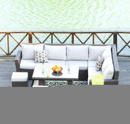 180.96" X 33.54" X 34.71" Brown 8Piece Outdoor Sectional Set With Cushions