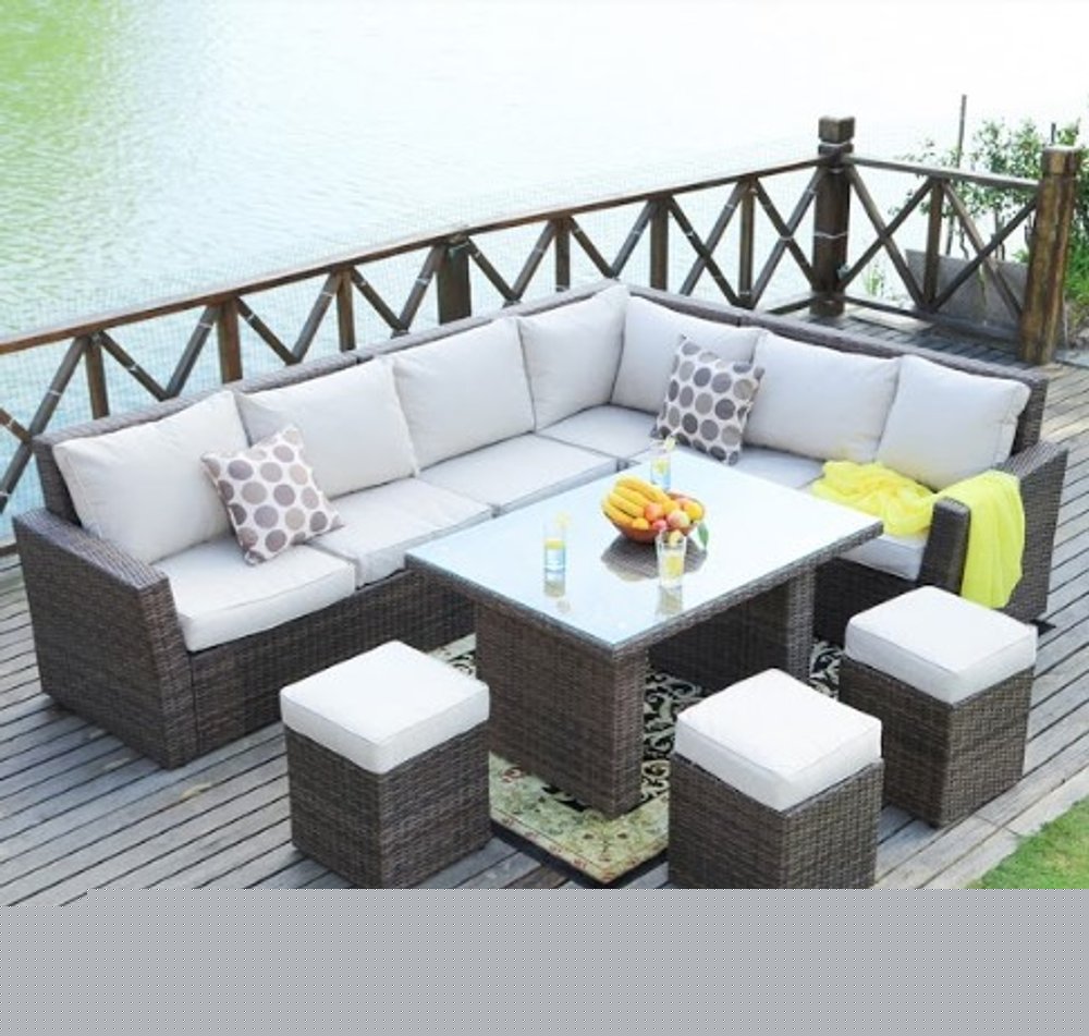 180.96" X 33.54" X 34.71" Brown 8Piece Outdoor Sectional Set With Cushions