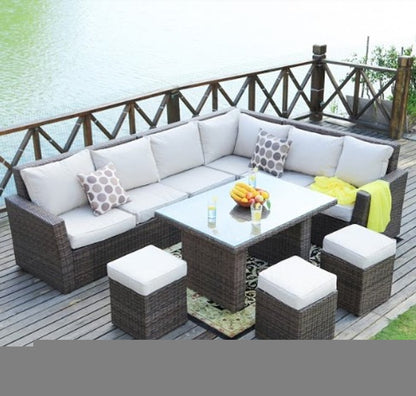 180.96" X 33.54" X 34.71" Brown 8Piece Outdoor Sectional Set With Cushions