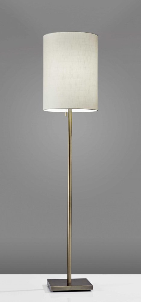 61" Brass Metal Floor Lamp With White Fabric Cylinder Shade