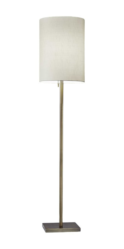 61" Brass Metal Floor Lamp With White Fabric Cylinder Shade
