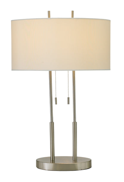 27" Silver Metal Two Light Bedside Lamp With Off White Drum Shade
