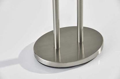 27" Silver Metal Two Light Bedside Lamp With Off White Drum Shade
