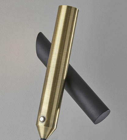 68" Black Metal LED Floor Lamp With Black Metal Cylinder Shade