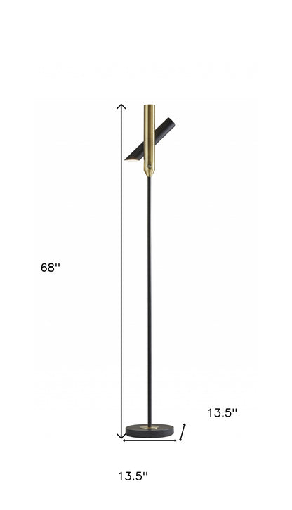 68" Black Metal LED Floor Lamp With Black Metal Cylinder Shade