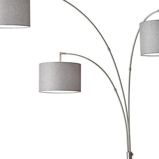 74" Silver Three Light Adjustable Tree Floor Lamp With Gray Linen Drum Shade