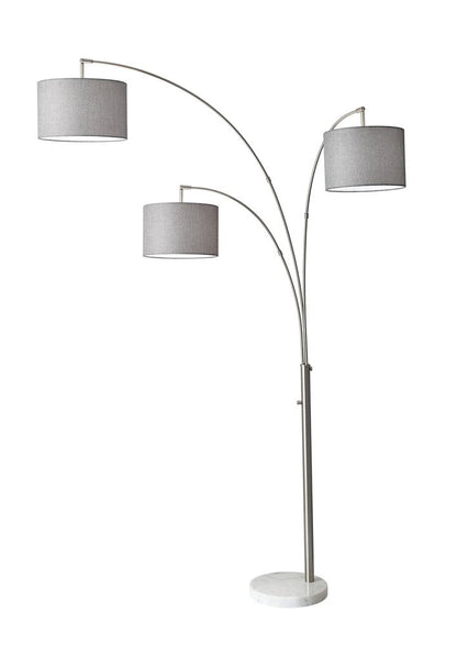 74" Silver Three Light Adjustable Tree Floor Lamp With Gray Linen Drum Shade