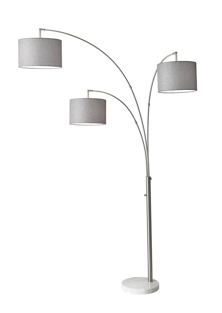 74" Silver Three Light Adjustable Tree Floor Lamp With Gray Linen Drum Shade