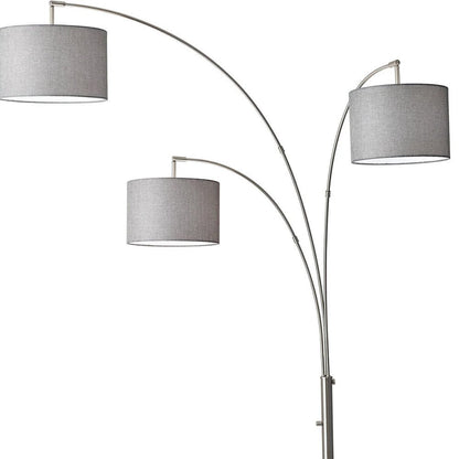 74" Silver Three Light Adjustable Tree Floor Lamp With Gray Linen Drum Shade