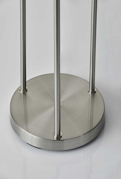 68" Silver Three Light Novelty Floor Lamp With White Linen Cylinder Shade