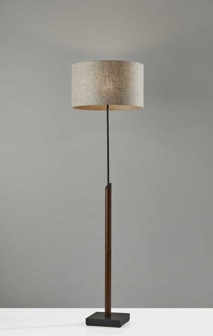 63" Beige And Black Floor Lamp With Beige Fabric Drum Shade