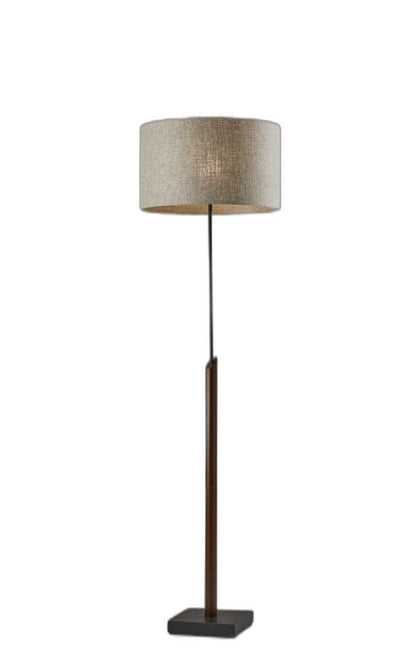 63" Beige And Black Floor Lamp With Beige Fabric Drum Shade