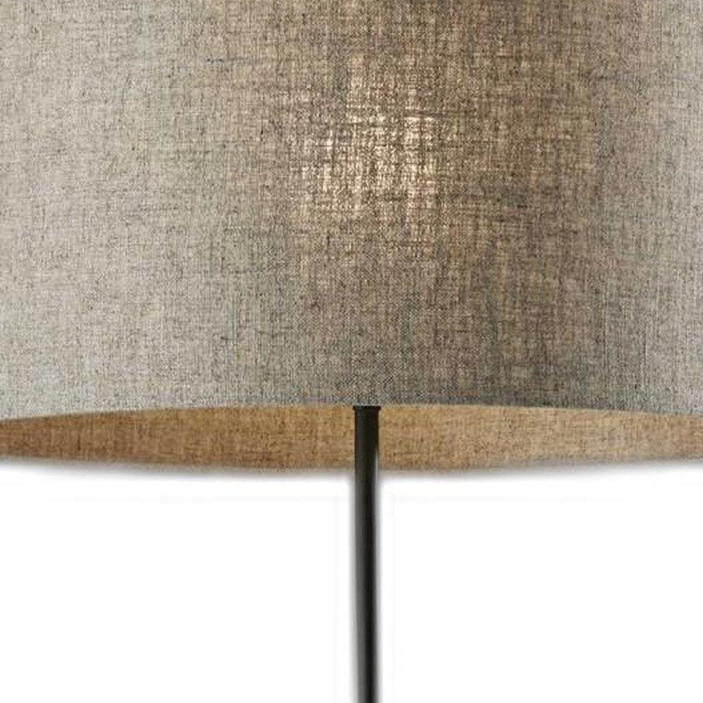 63" Beige And Black Floor Lamp With Beige Fabric Drum Shade