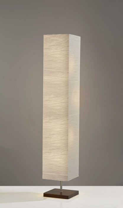 57" Brown And White Two Light Column Floor Lamp With White Paper Rectangular Shade